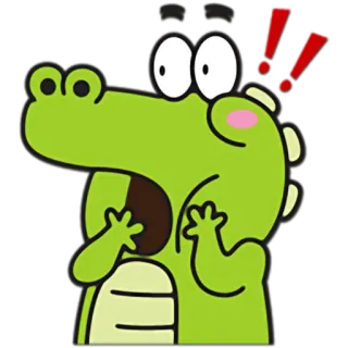 😱 crocodile, cartoon, emoji, shocked, surprised, exclamation, green, animal telegram sticker