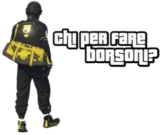 👜 Chi per fare borsoni? italiano, texto, homem, preto, amarelo, bolsa telegram sticker
