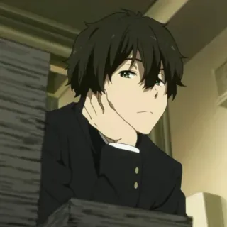 🍙 Houtarou Oreki Hyouka Anime, Hyouka, Houtarou Oreki, Personaggio, Ritratto, Ragazzo, Seduto, Uniforme scolastica telegram sticker
