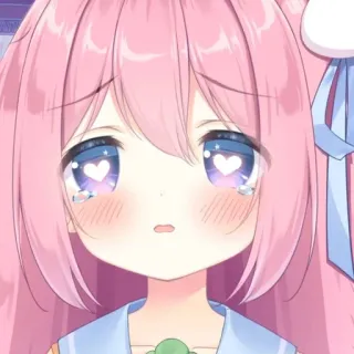 😍 chica anime, linda, llorando, ojos de corazón, pelo rosa whatsapp sticker