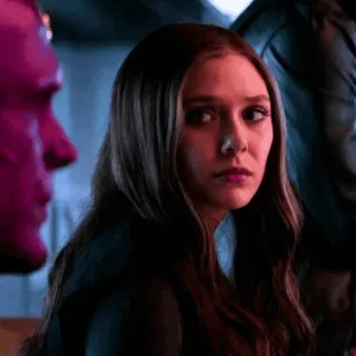 🥀 Wanda Maximoff วันด้า แม็กซิมอฟ, อลิซาเบธ โอลเซ่น, มาร์เวล, ซูเปอร์ฮีโร่, ภาพเหมือน, ผู้หญิง, ใบหน้า telegram sticker