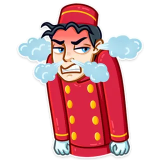 😡 botones, enfadado, uniforme rojo, dibujos animados, frustrado, molesto, echando humo telegram sticker