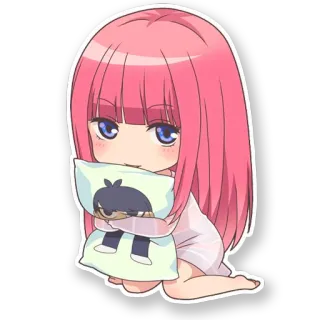 💜 Anime, Chibi, Lucu, Rambut Pink, Bantal whatsapp sticker
