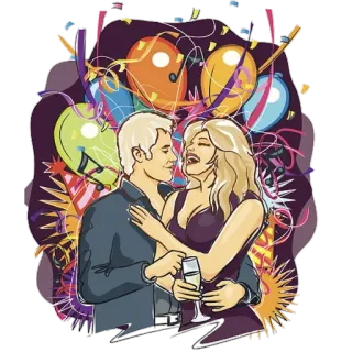 💏 fête, soirée, couple, ballons, confettis, festif, romance, anniversaire telegram sticker