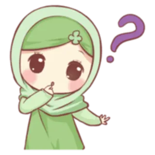 😶 Hijab, Fragezeichen, Cartoon, Muslim, Mädchen, Süß whatsapp sticker