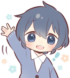 👋 Аниме, Милый, Чиби, Персонаж, Машет, Счастливый, Иллюстрация telegram sticker