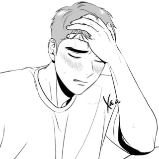 🤦‍♂ yaa ผู้ชาย, เหนื่อย, ปวดหัว, เหงื่อ, อนิเมะ, การ์ตูน telegram sticker