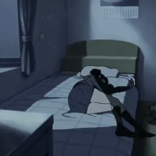 😞 bedroom, bed, night, person, anime whatsapp sticker