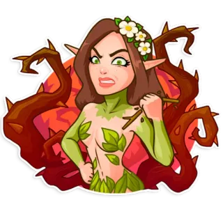 😡 elf, woman, nature, fantasy, cartoon, leaves telegram sticker