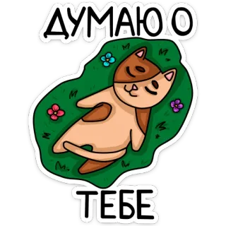 ☺️ ДУМАЮ О
ТЕБЕ кот, лежа, цветы, мультик, каваи, русский, думает whatsapp sticker