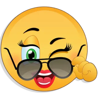 😉 Emoji, Rosto, Óculos de sol, Desenho animado, Feliz, Piscadela telegram sticker