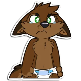 😢 furry, anthropomorphic, crying, sad, diaper, cartoon, animal, dog, brown telegram sticker