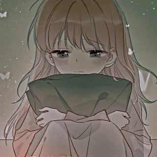 🦔 dziewczyna anime, smutny, słodki, rysunek, siedząca telegram sticker