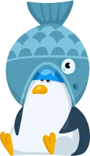 😕 pinguino, pesce, cappello, carino, animale whatsapp sticker