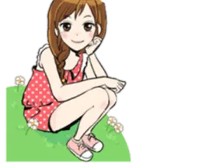 👧 anime, cartoon, girl, sitting, happy, flowers, kawaii telegram sticker