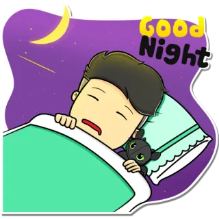 😴 Good Night buona notte, sonno, luna, stelle, cartoni animati telegram sticker