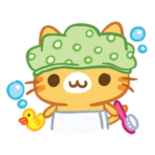 🛁 猫, タオル, お風呂, アヒル隊長, シャワー, 漫画 telegram sticker