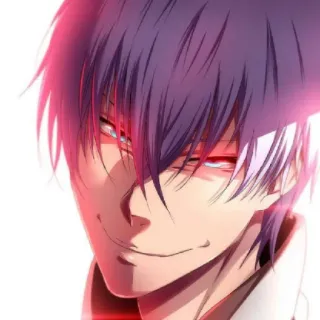 🐍 Anime, Charakter, Männlich, Grinsen, violettes Haar, rote Augen telegram sticker