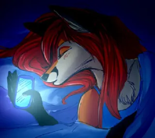 💤 anthropomorphe, furry, renard, téléphone, art numérique, personnage animalier telegram sticker