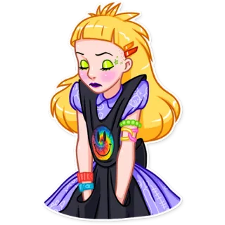 🙁 Cartoon, Mädchen, Blond, Sticker, Kleid telegram sticker