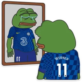 😭 Pepe the Frog WERNER 개구리, 밈, 스포츠, 미식축구, 축구, 첼시 telegram sticker