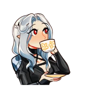 ☕️ elf, tea, anime, fantasy, drinking, cute telegram sticker