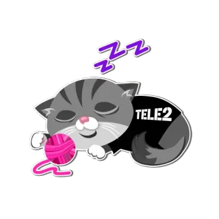 😴 TELE2 kucing, tidur, benang, imut, kartun whatsapp sticker