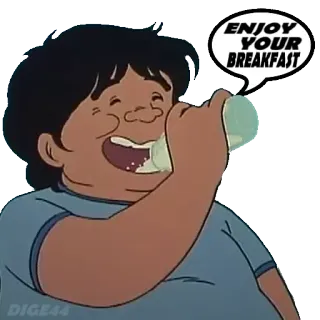 🍶 ENJOY YOUR BREAKFAST śniadanie, jedzenie, picie, kreskówka, szczęśliwy telegram sticker