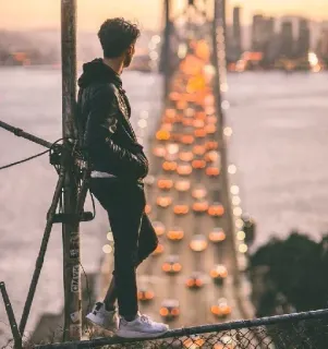 🚶‍♂️ personne, pont, ville, coucher de soleil, urbain, voyage, vue, silhouette whatsapp sticker