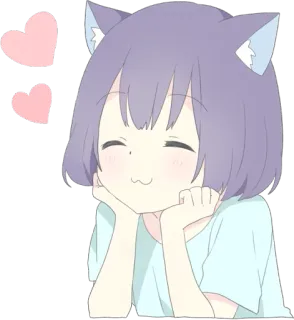 😙 Anime, Katmeisje, Schattig, Kawaii, Harten, Meisje telegram sticker