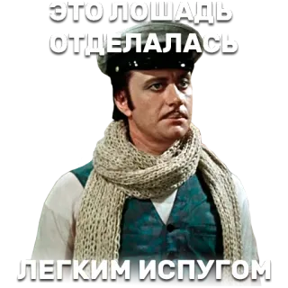 🐴 ЭТО ЛОШАДЬ ОТДЕЛАЛАСЬ ЛЕГКИМ ИСПУГОМ Meme, Ruso, Caballo, Película, Cita whatsapp sticker