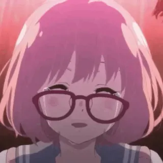 😭 Anime, Mädchen, weinend, traurig, Brille, pinke Haare telegram sticker
