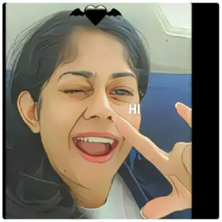 😁 HI cartoon, meisje, groet, selfie whatsapp sticker
