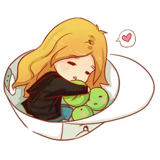 😴 fofo, kawaii, menina, chibi, anime, desenho animado, ervilhas, arte digital whatsapp sticker