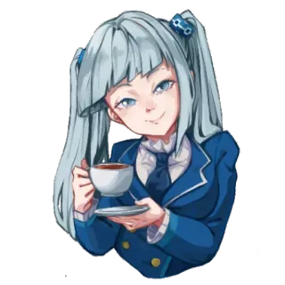 😏 ragazza anime, capelli blu, tè, carina, sorriso, cartone animato whatsapp sticker