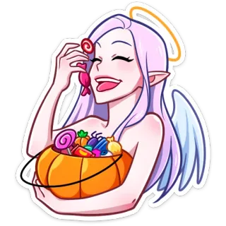 🎃 ангел, конфеты, хэллоуин, милый, девушка, мультфильм telegram sticker