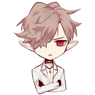 😕 elfo, anime, chibi, olhos vermelhos, fantasia whatsapp sticker