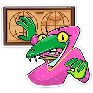 🌏 Desenho animado, Lagarto, Rosa, Mapa, Personagem, Animal, Humor telegram sticker