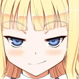 😏 Anime, Mangá, Desenho animado, Loira, Feminino, Rosto, Sorriso irônico telegram sticker