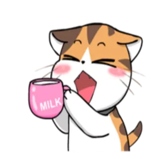 ☕️ MILK кот, пьёт, молоко, милый, мультяшный telegram sticker