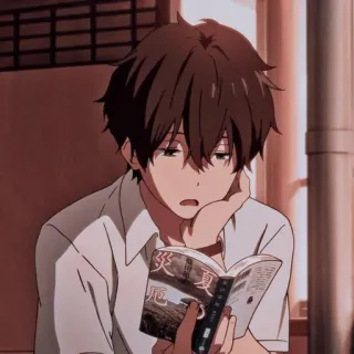 📜 災厄夏 anime, boy, book, reading, japanese telegram sticker