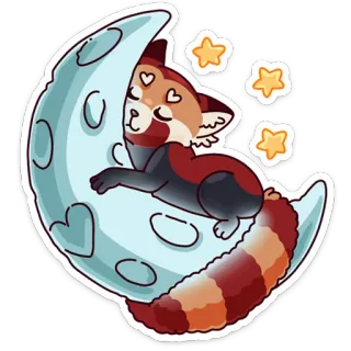 😴 레서판다, 달, 별, 귀여운, 졸린, 카와이, 동물, 만화 telegram sticker