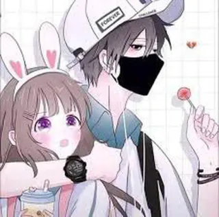 ❤️ FOREVER Anime, Paar, Süß, Cartoon, Hase, Für immer telegram sticker
