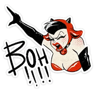 ⭐ BOH!!! Kartun, Iblis, Merah, Marah, Vintage, Pin-up, Tanda seru telegram sticker