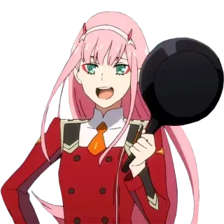 🍳 Zero Two Darling in the Franxx Anime, Personagem, Zero Two, Darling in the Franxx, Frigideira, Cabelo rosa, Cozinhando telegram sticker