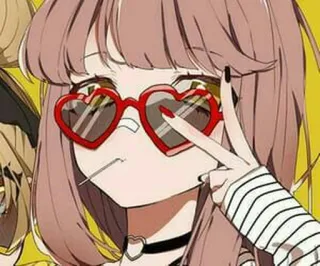 ✌️ Anime, Cartone animato, Ragazza, Occhiali da sole, Cuore, Simbolo di pace, Carino, Moda telegram sticker