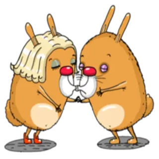 💋 conigli, cartoni animati, baciare, amore, coppia, carino, animazione whatsapp sticker