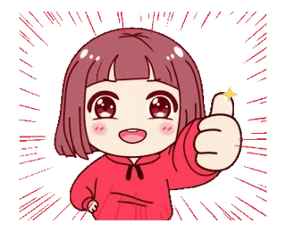 👍 Anime meisje, Duim omhoog, Leuk, Rood, Glitter, Cartoon telegram sticker