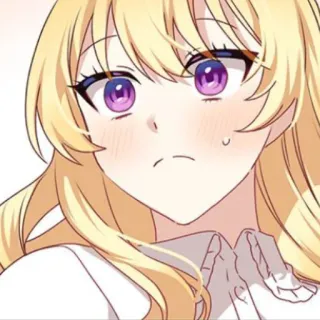 🥡 anime, desenho animado, mulher, cabelo loiro, olhos roxos, rubor telegram sticker
