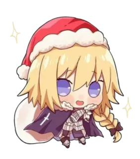 ✨ อนิเมะ, คริสต์มาส, หมวกซานต้า, จิบิ, ผมบลอนด์, ชุดเกราะ telegram sticker